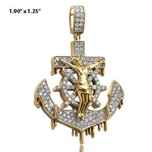 Load image into Gallery viewer, Solid Yellow Gold Diamond Dripping Blood Anchor with Crucifix Pendant - Dripping Diamond Anchor - Diamond Yellow Gold Anchor Necklace
