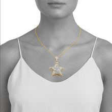 Load image into Gallery viewer, Yellow Gold Solid Baguette Necklace - Greek Key Sides - Diamond Star Necklace
