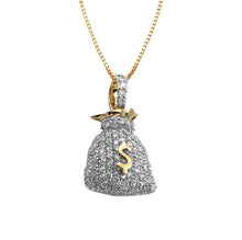 Load image into Gallery viewer, Solid 14k Yellow Gold Diamond Puffed Money Bag Pendant
