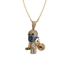 Load image into Gallery viewer, Solid 14k Yellow Gold Diamond Friendly Ghost Bandit Character with Blue Bandana
