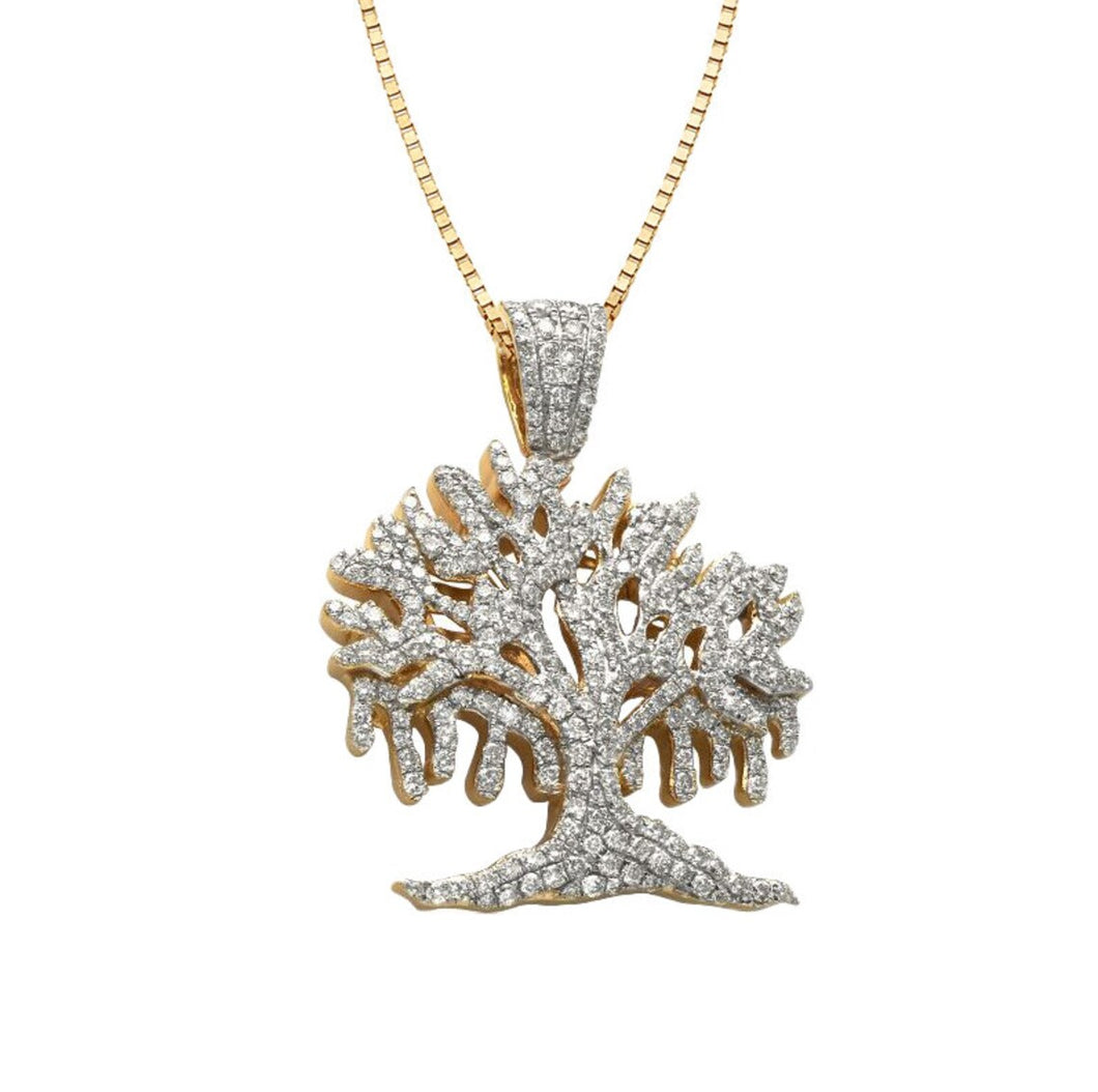 Solid Yellow Gold Diamond Dripping Tree Necklace - Diamond Dripping Tree Pendant