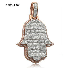 Load image into Gallery viewer, Solid 14k Diamond Hamsa Pointing Down Necklace - 14K Gold Hamsa with Diamond Baguette Pendant - Large Good Luck Charm, Symbol of Protection
