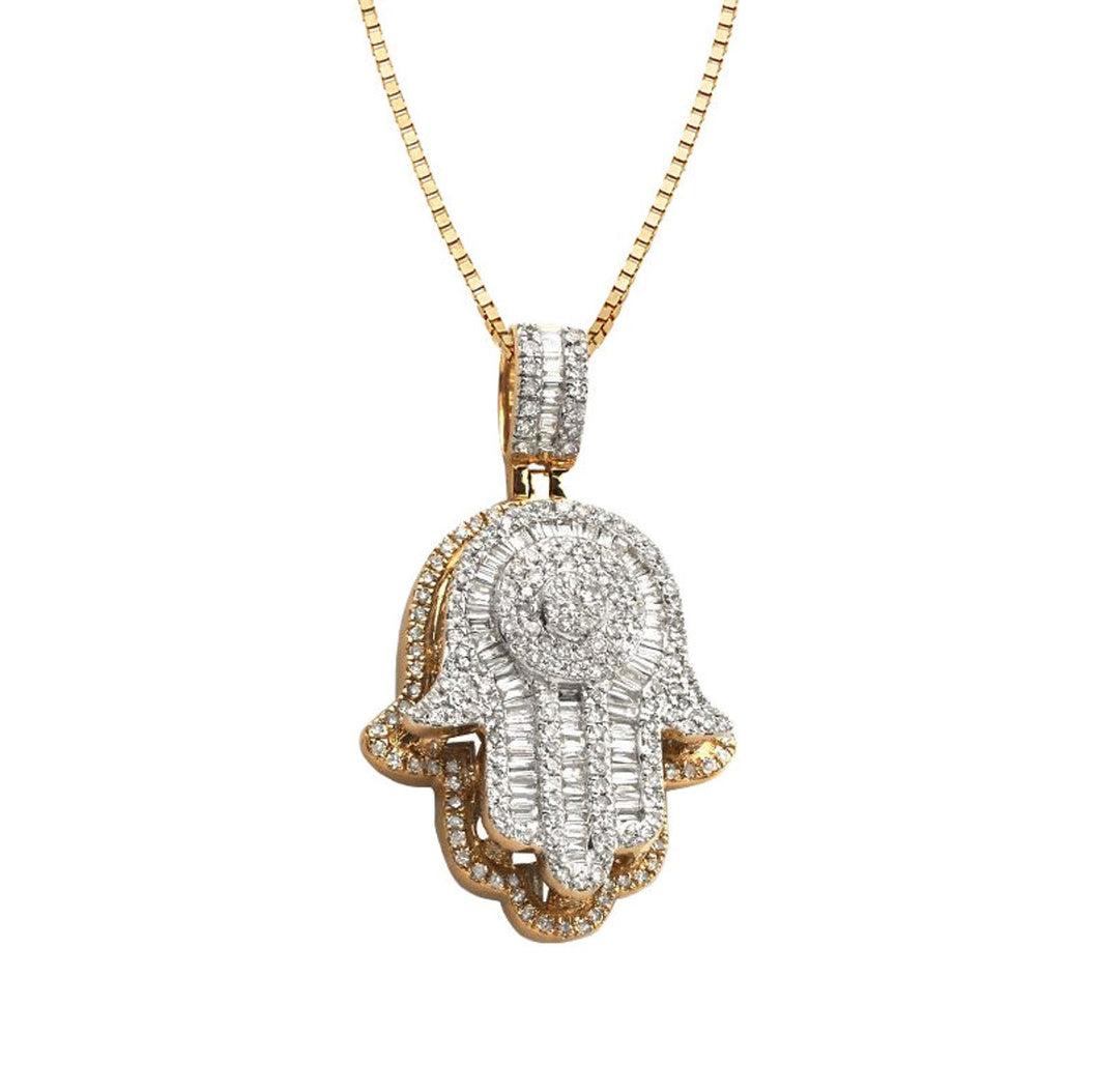 14k Solid Gold Natural Diamond Hamsa Necklace - Real Gold Hamsa Hand Necklace - Hamsa Hand Necklace - Fatima Hand Pendant - Good luck charm