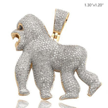 Load image into Gallery viewer, Solid Yellow Gold Diamond Gorilla Necklace - Real Diamond Gorilla with Black Eye Diamond Necklace
