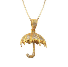 Load image into Gallery viewer, Solid Yellow Gold Diamond Dripping Umbrella Necklace - Dripping Gold Umbrella Pendant - Diamond Umbrella Dripping Necklace
