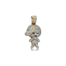 Load image into Gallery viewer, Solid Yellow Gold Diamond Boy with Hatt Necklace with Black Diamond Eyes - Hip Hop Diamond Necklace
