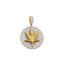 Load image into Gallery viewer, Solid Yellow Gold Diamond Medallion Marijuana Leaf Necklace - Diamond Marijuana Necklace - Diamond Sign Weed Necklace
