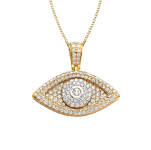 Load image into Gallery viewer, Solid 14k Yellow Gold Evil Eye Necklace - Nazar Hamsa Good Luck Pedant Necklace - Large Diamond Evil Eye Necklace
