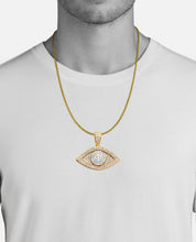 Load image into Gallery viewer, Solid 14k Yellow Gold Evil Eye Necklace - Nazar Hamsa Good Luck Pedant Necklace - Large Diamond Evil Eye Necklace
