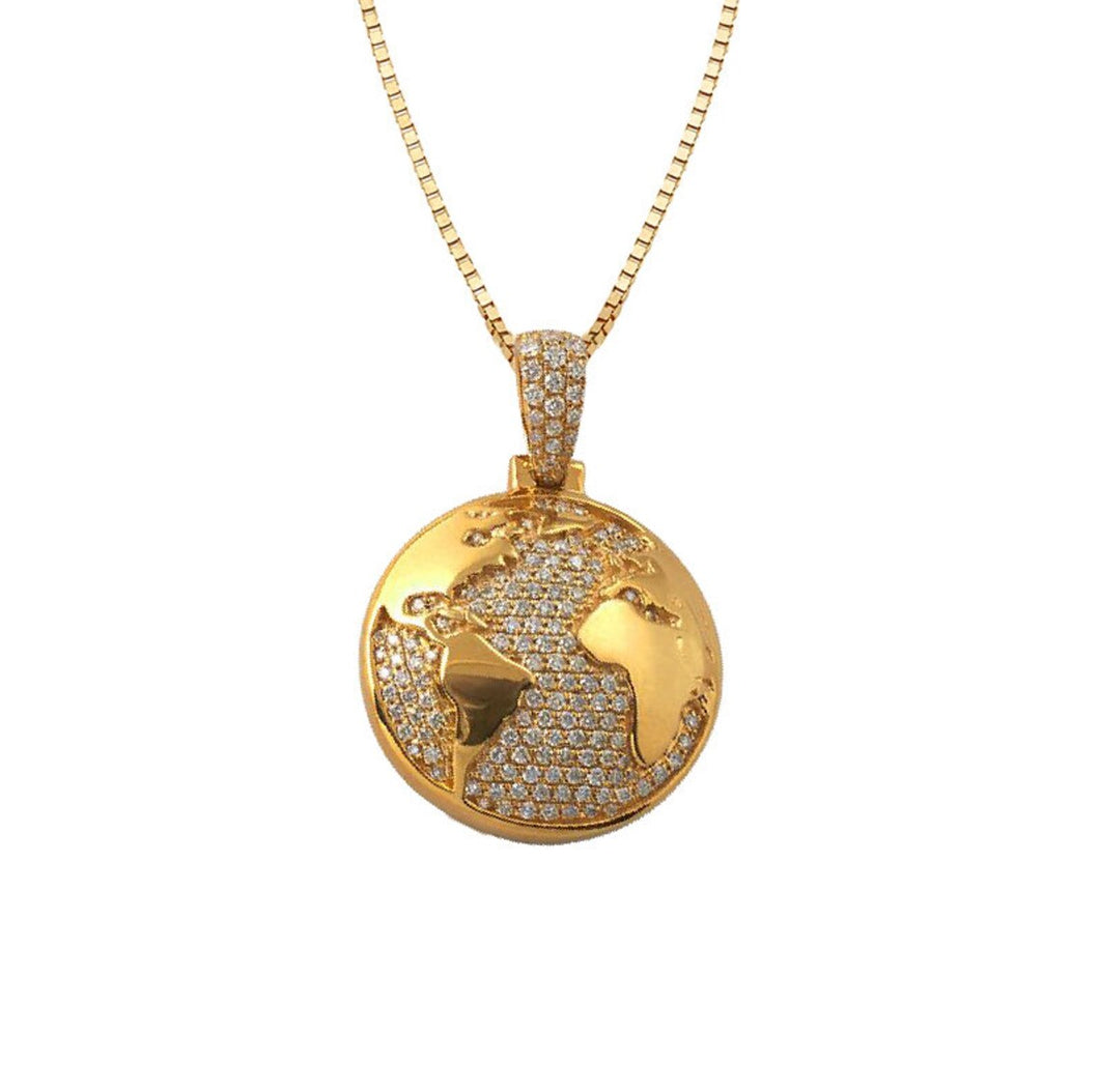 Solid Yellow Gold Diamond Half Globe Necklace - Diamond Globe Pendant - Real Diamond Globe Jewelry - Gold Globe Necklace