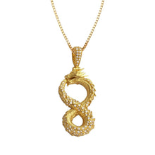 Load image into Gallery viewer, Solid 14k Yellow Gold Diamond Infinity Dragon Necklace - Dragon Necklace - Real Diamond Dragon Pendant
