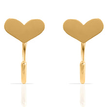 Load image into Gallery viewer, Simple Mini Heart Huggie Earrings - Solid 14K Yellow Gold Cuff - Handmade Dainty Earlobe All sizes
