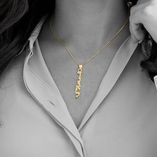Load image into Gallery viewer, Solid 14k Yellow Gold Hebrew Name necklace / My Name spelled in Hebrew / Hebrew Kabballah vertical style/ Hebrew Letters / Bat Mitzvah gift
