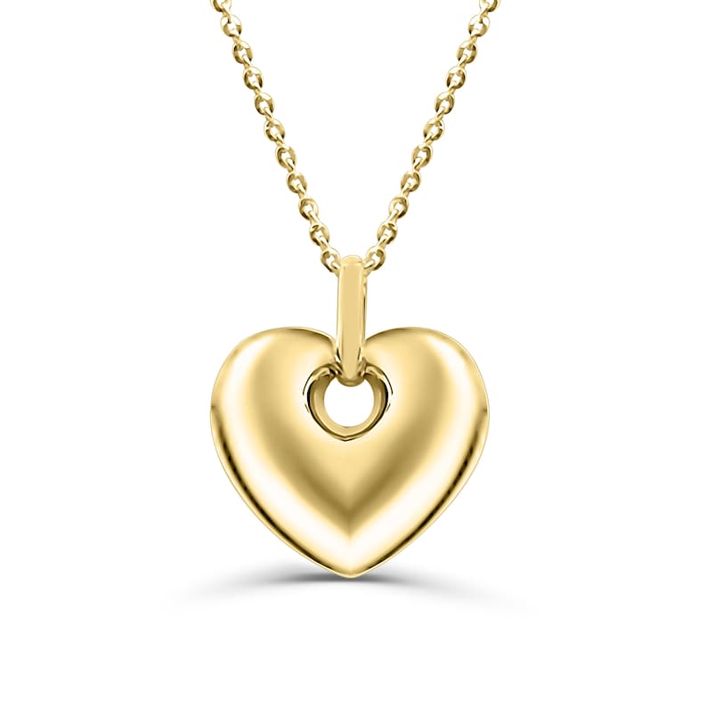 14k Yellow Gold Puffy Heart Charm Necklace - Rolo Chain - 14k Gold Dainty Necklace with Heart Pendant Fine Jewelry - Anniversary Gift