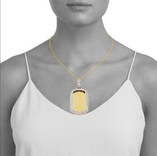 Load image into Gallery viewer, Solid 14k Yellow Gold Diamond Memory DOGTAG Necklace 2 Row Tired Border - Gold Tag Charm - Memory Dog Tag Pendant - Large Diamond Tag Dog
