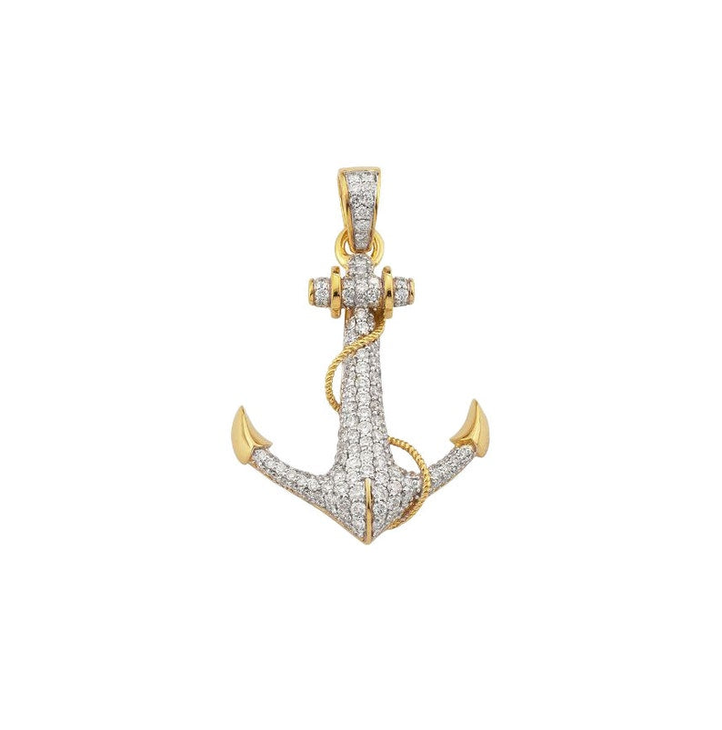 Diamond Anchor Pendant - Yellow Gold Anchor - Diamond Anchor Pendant - Diamond Anchor Charm - Anchor Diamond Necklace