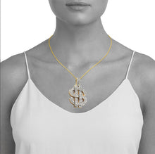 Load image into Gallery viewer, Solid 14k Yellow Gold Diamond Dolar Sign Pendant
