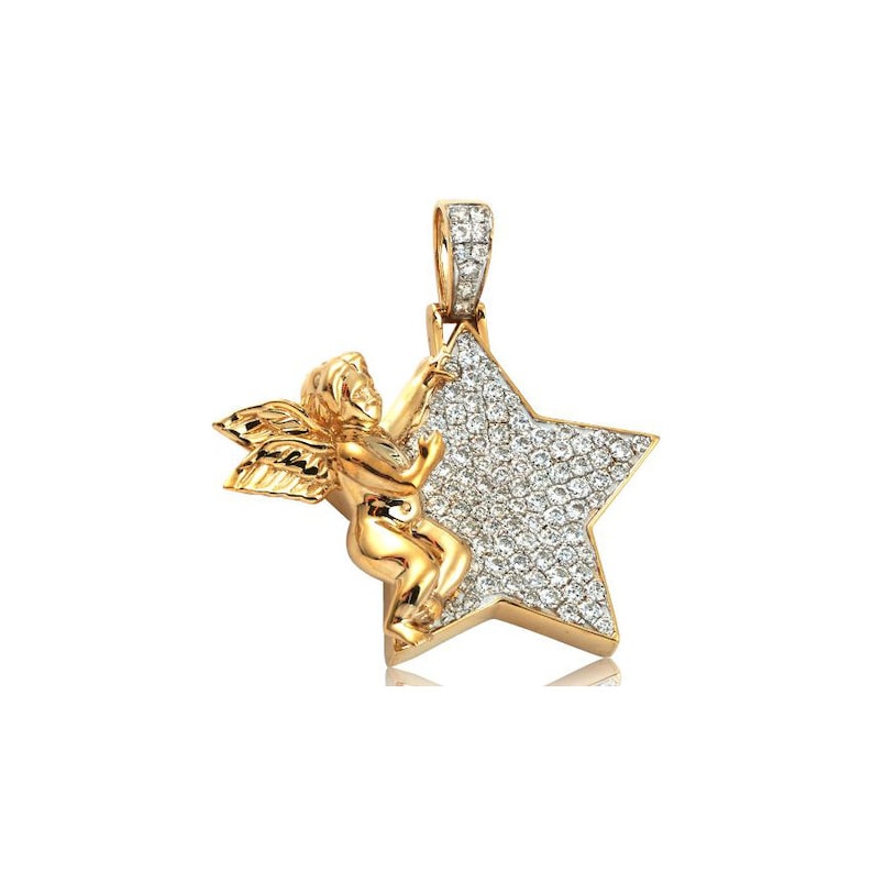 Solid Yellow Gold Diamond Star with Angle Necklace - Diamond Star Necklace - Diamond Angle Necklace