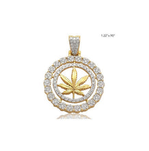 Load image into Gallery viewer, Solid Yellow Gold Diamond Herbel Medicine Pendant - Real Diamond Medal Marijuana Necklace - Large Diamond Weed Necklace
