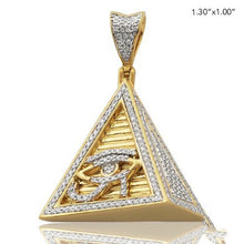 Load image into Gallery viewer, 3D Solid Yellow Gold Diamond Evil Eye on Pyramid Necklace - Egyptian Pyramid with Evil-Eye Diamond Pendant
