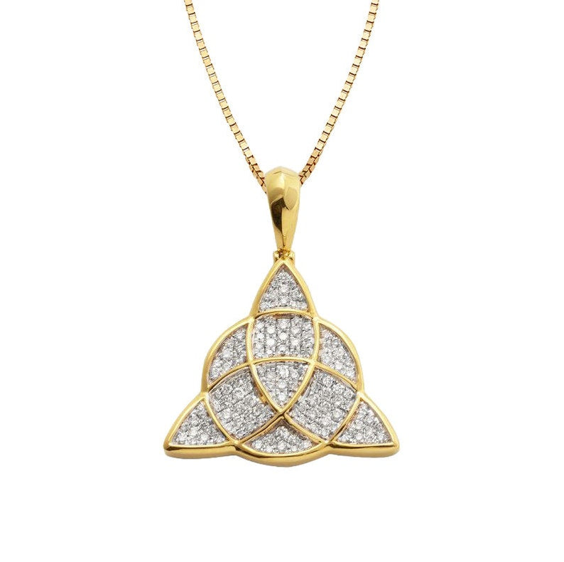 Solid Yellow Gold Diamond Celtic Holy Trinity Pendant - Yellow Gold Diamond Celtic Knot Pendant Necklace - TRIQUETRA