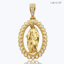 Load image into Gallery viewer, Solid Yellow Gold Diamond Virgin Mary Pendant - Real Diamond Virgin Mery Necklace

