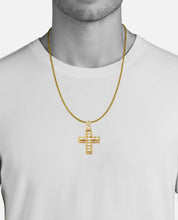 Load image into Gallery viewer, Solid Yellow Gold Diamond 11 Stone Cross Pendant - Square Border - Solid Yellow Gold 2 Row Bail Diamond Cross Necklace
