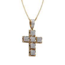 Load image into Gallery viewer, Solid Yellow Gold Diamond Square Face Cross Pendant - Diamond Cross Square Necklace - Suare Face Cross Diamond Necklace
