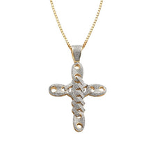 Load image into Gallery viewer, Solid Yellow Gold Diamond Square Link Gucci Link Cross Pendant - Solid Yellow Gold Diamond Square Link Cuban Miami Link Cross Necklace
