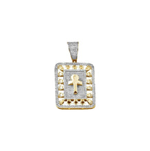 Load image into Gallery viewer, Solid Yellow Gold Diamond Ankh Dog Tog with Crown Border - Diamond Ankh Jewelry - Dog tog Ankh Diamond Pendant
