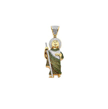 Load image into Gallery viewer, Solid Yellow Gold Diamond Green and White ST. Jude Religious Pendant - Diamond Saint Jude Religious Necklace
