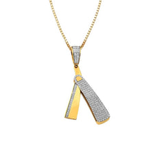 Load image into Gallery viewer, Solid Yellow Gold Diamond Barber&#39;s Straight Razor Pendant
