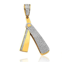 Load image into Gallery viewer, Solid Yellow Gold Diamond Barber&#39;s Straight Razor Pendant
