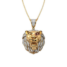 Load image into Gallery viewer, Solid Yellow Gold Diamond Lion Head Pendant - Diamond Lion Head Pendant - King Head Necklace - King Diamond Necklace
