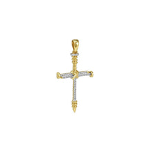 Load image into Gallery viewer, Solid Yellow Gold Diamond Nails Cross Pendant - Solid Yellow Gold Diamond Nails Cross Necklace
