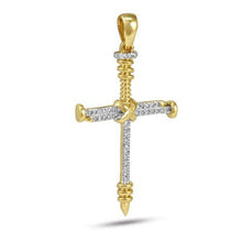 Load image into Gallery viewer, Solid Yellow Gold Diamond Nails Cross Pendant - Solid Yellow Gold Diamond Nails Cross Necklace
