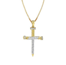 Load image into Gallery viewer, Solid Yellow Gold Diamond Nails Cross Pendant - Nails Diamond Cross Necklace
