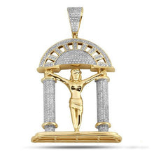 Load image into Gallery viewer, Solid Yellow Gold Diamond Jesus Pillars Pendant - Diamond Jesus Pendant - Yellow Gold Diamond Jesus Necklace
