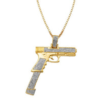 Load image into Gallery viewer, Solid Yellow Gold Diamond Gun Pendant - Solid Yellow Gold Diamond Extended Clip Necklace
