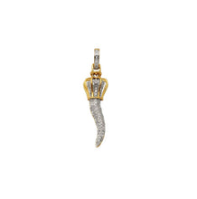 Load image into Gallery viewer, Solid Yellow Gold Diamond Italian Horn Pendant with Puffed Crown
