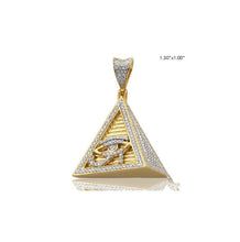 Load image into Gallery viewer, 3D Solid Yellow Gold Diamond Evil Eye on Pyramid Necklace - Egyptian Pyramid with Evil-Eye Diamond Pendant
