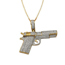 Load image into Gallery viewer, Solid Yellow Gold Diamond Handgun Pendant -Real Diamond Gun Necklace
