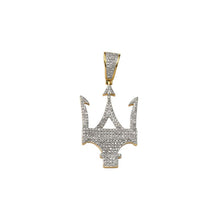 Load image into Gallery viewer, Solid Yellow Gold Diamond Trident Pendant - Real Diamond Trident Necklace
