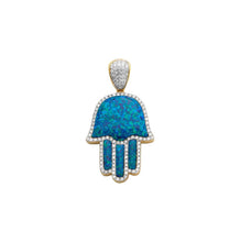 Load image into Gallery viewer, Solid Yellow Gold Diamond and opal Hamza Pendant - Real Green Gilson Opal Hand Hamsa - Real Diamond Hamas Hand

