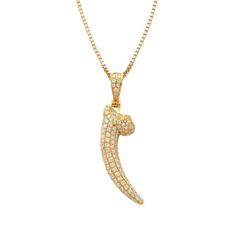 Solid Yellow Gold Diamond Claw Pendant - Real Diamond Claw Necklace