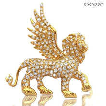 Load image into Gallery viewer, Solid Yellow Gold Diamond Winged Lion Pendant - Real Diamond Winged Lion Pendant - Diamond Lion Gold Necklace
