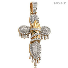 Load image into Gallery viewer, Solid Yellow Gold Dripping Bubble Cross with Praying Hands - Praying Hand Cross Diamond Necklace
