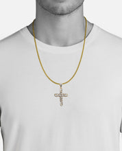 Load image into Gallery viewer, Solid Yellow Gold Diamond Square Link Gucci Link Cross Pendant - Solid Yellow Gold Diamond Square Link Cuban Miami Link Cross Necklace
