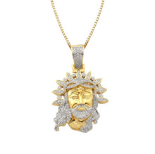 Load image into Gallery viewer, Solid Yellow Gold Diamond Jesus Face With Leaf Crown - Diamond Jesus Christ Necklace
