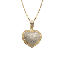 Load image into Gallery viewer, Solid Yellow Gold Diamond Puff Heart Pendant - Pave Heart Necklace - Diamond Heart Pendant - Dome Diamond Pave Heart Necklace,
